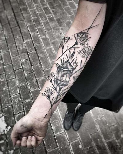 线条小臂路灯纹身图案