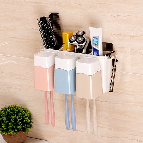 创意可爱卡通牙刷架 牙膏盒组合套装 强力吸盘浴室洗漱壁挂置物架