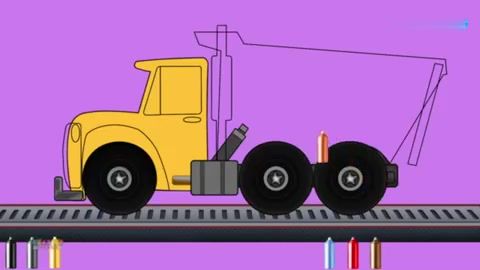 儿童动画,工程车简笔画教程,翻斗车彩绘动画