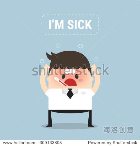 cartoon businessman got sick with thermometer vector