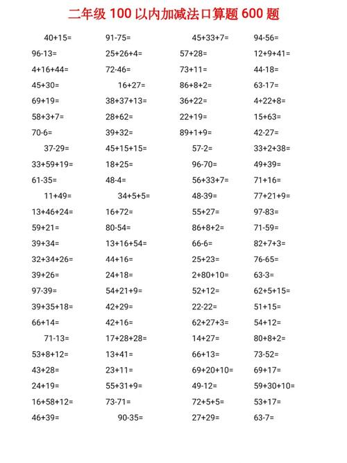 二年级100以内加减法练习题.收藏暑假学习_暑假_学习
