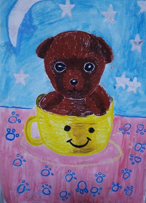 濮阳市风车美术培训中心周日班(3.18)三年级色彩画《茶杯犬》