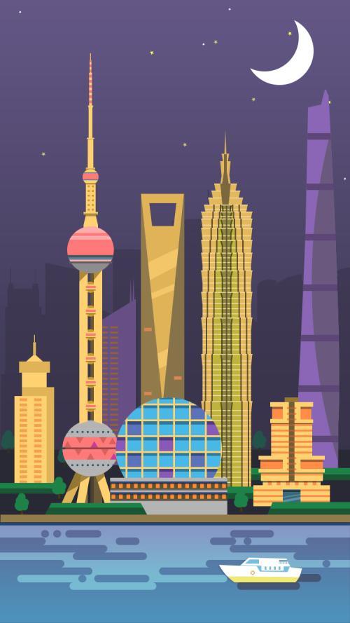 武汉夜景简笔画