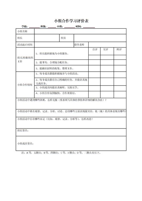 课改小组合作学习评价表.docx