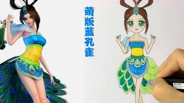 蓝孔雀怎么画:创意手绘蓝孔雀仙子,画出你想要画的萌版