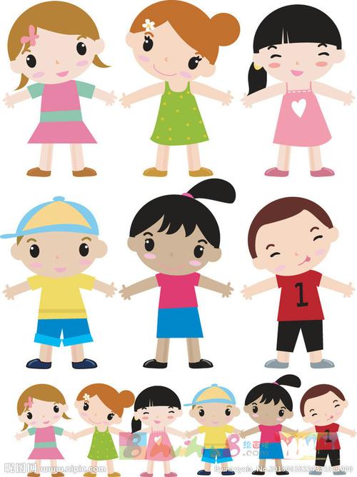 卡通人物手拉手图片简笔画