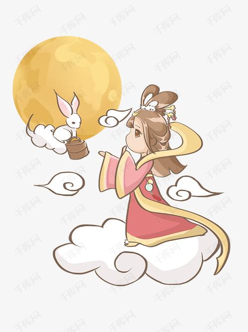 中秋节嫦娥姐姐明月玉兔插画