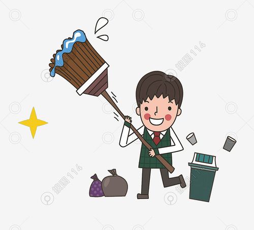 卡通人物打扫卫生手绘
