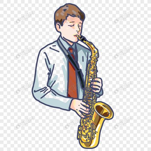 免抠元素 手绘/卡通元素 手绘音乐节暑期培训吹萨克斯的男孩.psd