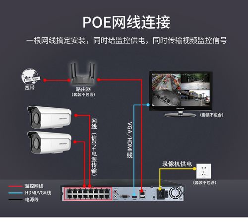 海康威视摄像头poe监控套装400万3t47ewdv3l星光夜视全彩高清室内外