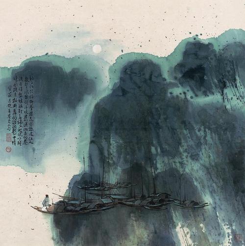 1131月下泛舟镜心设色纸本