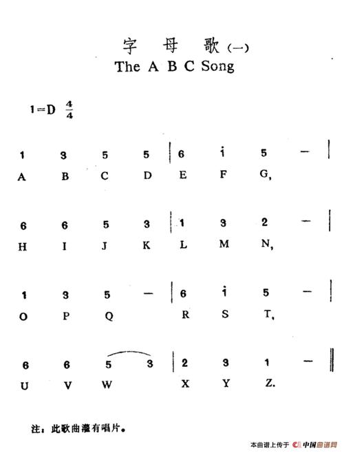 歌谱字母歌之1中英文对照其他曲谱简谱