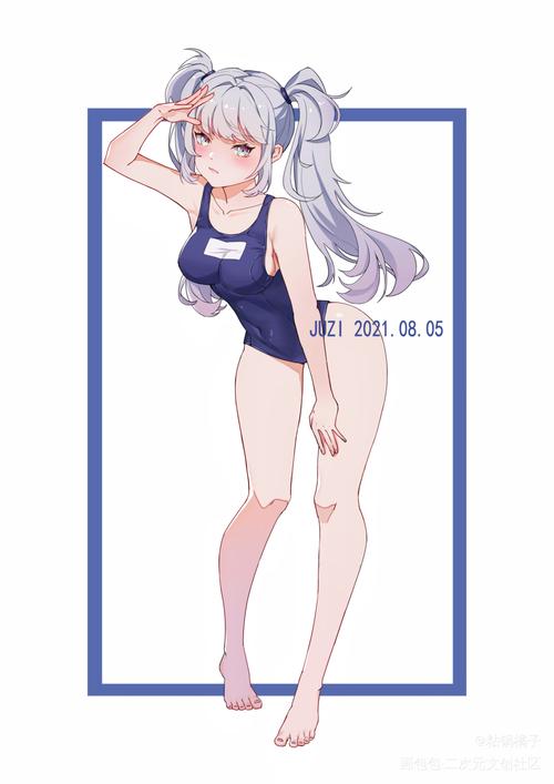 人体作业_摸鱼二次元绘画平涂日系泳装少女绘画作品
