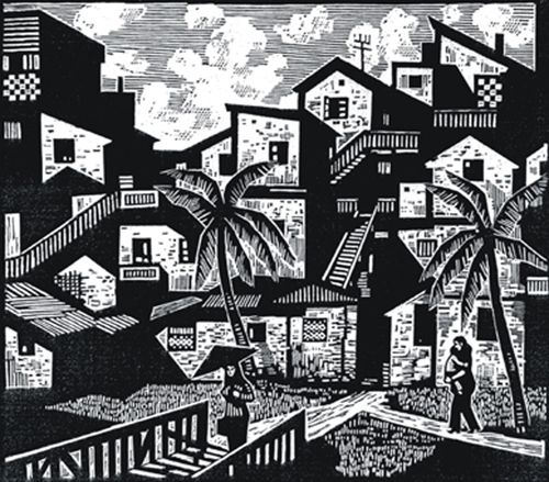 《看得见楼梯的房子》木刻 王建国 - 王建国 版画