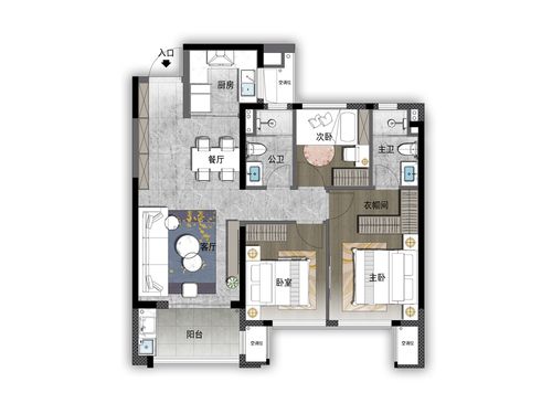 漳州龙海市89㎡三房两厅两卫 ,3室2厅,89平米户型图-漳州购房网