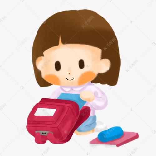 整理书包的孩子卡通手绘素材免费