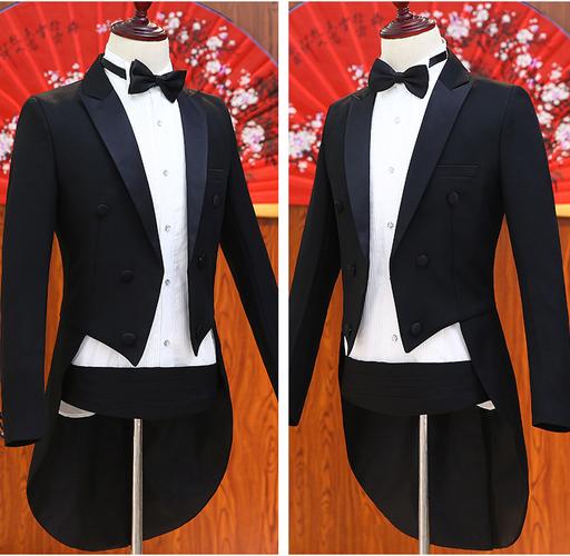 铭桥燕尾服男礼服套装伴郎装男主持人服装魔术师舞台演出燕尾服男黑