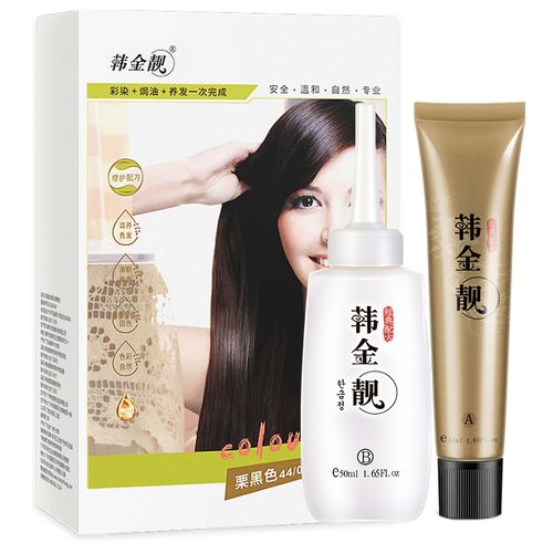 韩金靓染发剂显白植物天然纯自己在家染头发膏栗棕色含金量遮白发