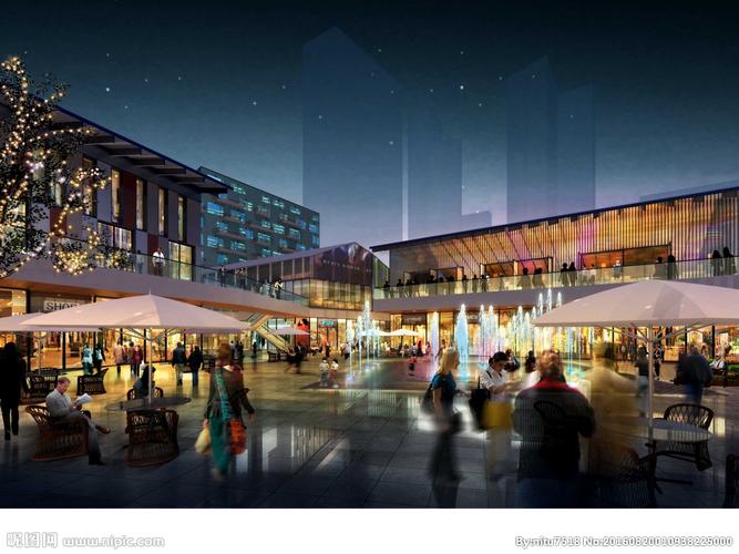 时尚休闲商业广场夜景建筑效果图图片