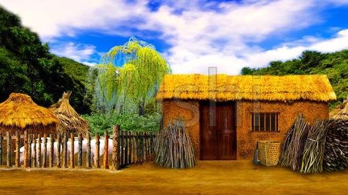 乡村柴房茅草屋院子猪圈_1920x1080_高清视频素材下载