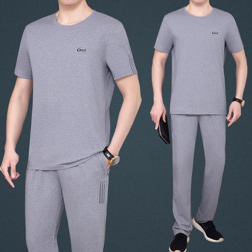 运动服套装男款2020夏季新品圆领短袖长裤跑步运动装男套装视频