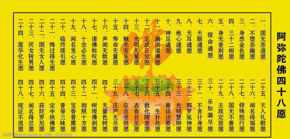 关键词:四十八愿 阿弥陀佛四十八愿 黄色 佛经 民族宗教 佛字 展板