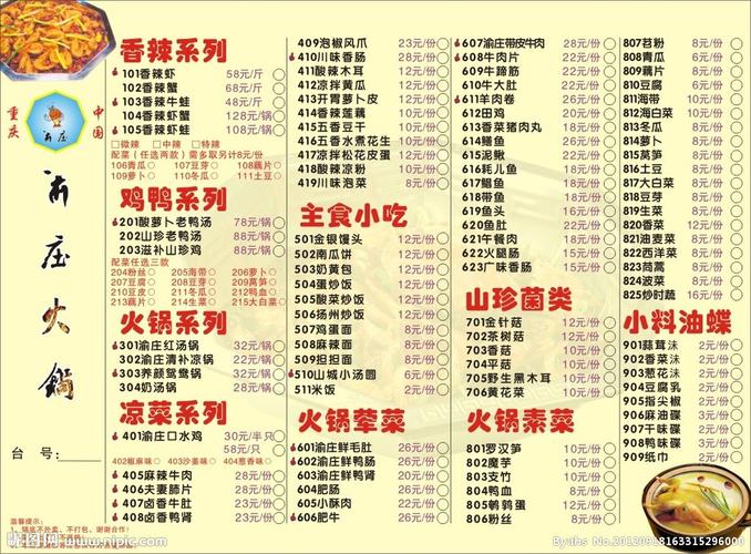 火锅店点菜单图片