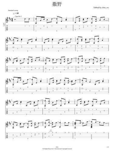 撒野 吉他指弹谱_吉他_影视_音乐