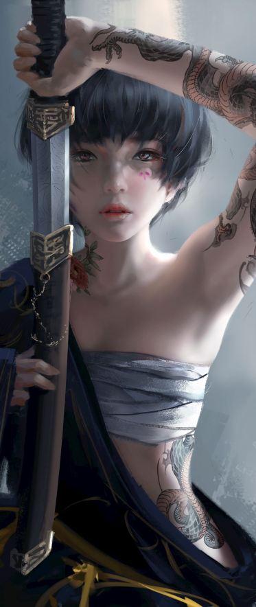 8k手机竖屏分辨率1080x2560鬼刀小绿wlop插画8壁纸