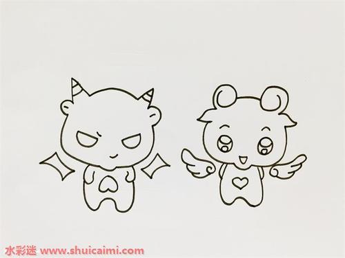 天使与恶魔卡通可爱简笔画图片教程