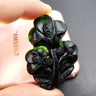 天然玉石a货新疆墨玉兰花吊坠 黑色墨玉玫瑰花挂件 玉石花朵