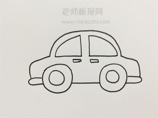 简笔画 交通工具简笔画   1,首先画出汽车的车身侧面两个轮胎的圆形