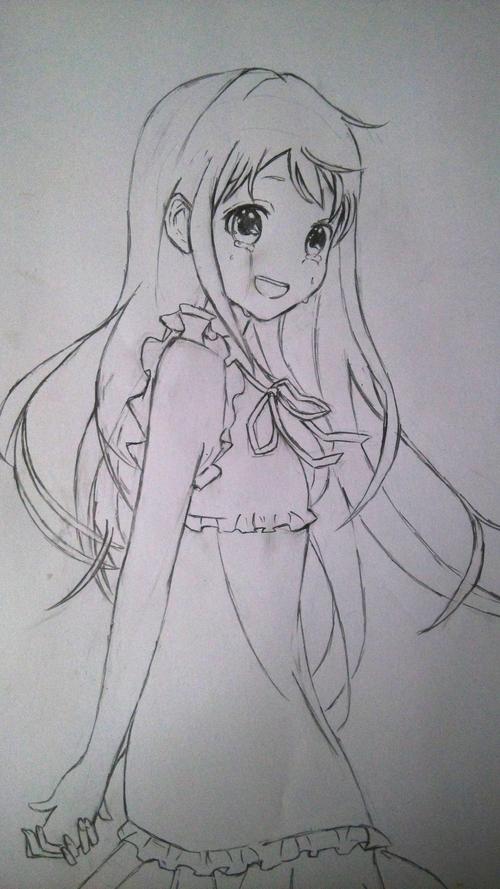 求动漫女手绘图,铅笔画,全身图