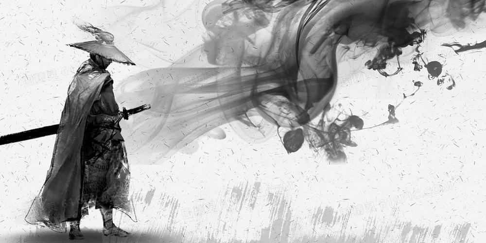 黑白水墨古代武侠剑客背景