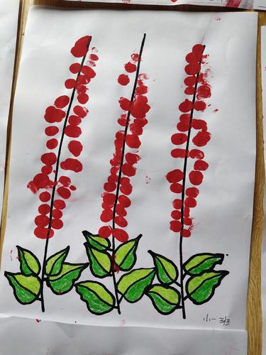 手指点画《美丽的一串红》