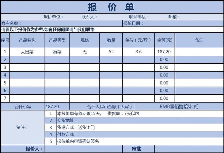 公司产品报价单通用excel模板(完整版)