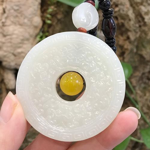 玉友新款和田玉纹吊坠男女仿古玉璧玉琮天然玉石玉佩挂件珠联璧合