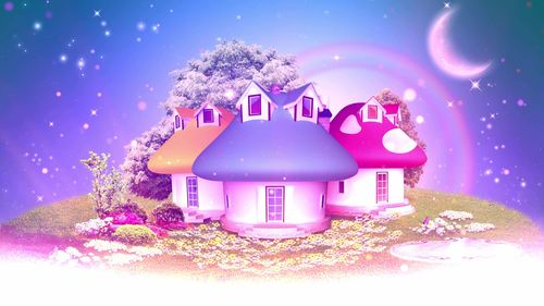 梦幻星空月夜蘑菇房子