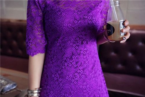 女连衣裙蕾丝紫色2016夏季韩版新款显瘦修身中长款连衣裙中裙女潮
