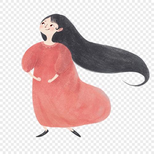 图片 素材 手绘/卡通元素 长头发女孩.