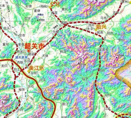 湘深高速(仁深高速)路线规划图!韶关始兴段 越详细越好 还有出口位置!