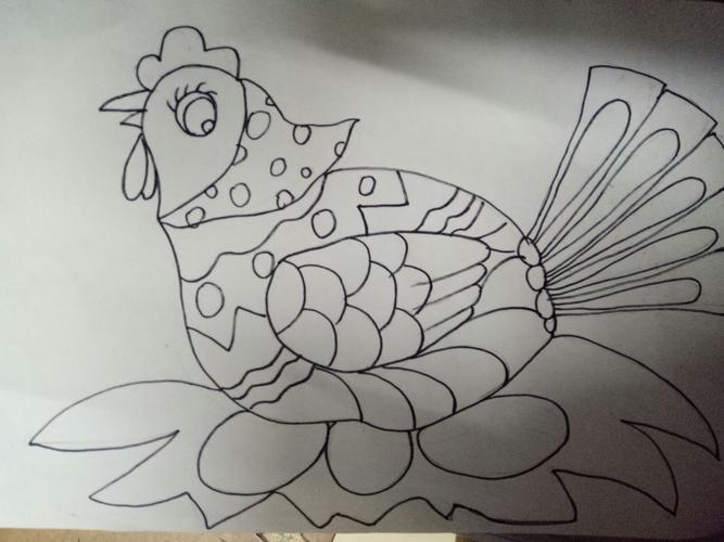 其它 母鸡孵蛋 儿童画,由表面看来是不讲什么技法的,不讲"画理","画法