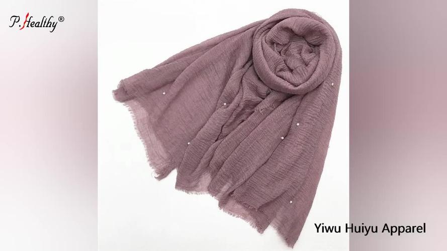2018 latest crinkle viscose cotton pearl hijab muslim scarf wrap