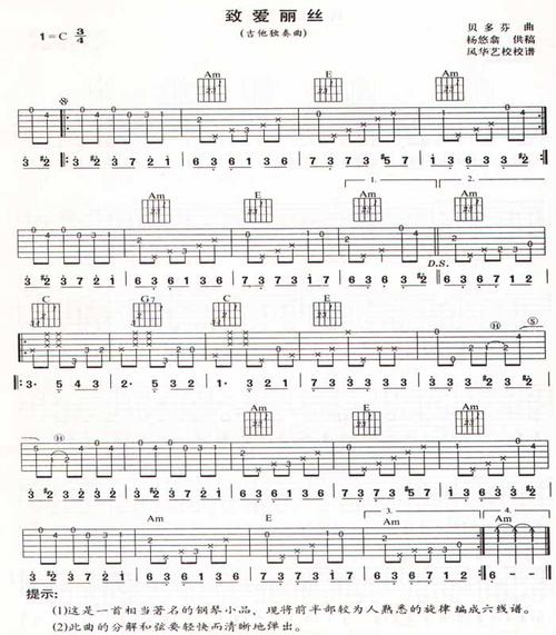谁能把致爱丽丝在吉他里,每一个音符在几品几弦告诉我