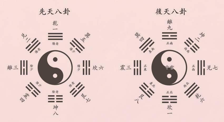 先天八卦图与后天八卦图中的离卦与震卦是在同一个位置,所以外面有些