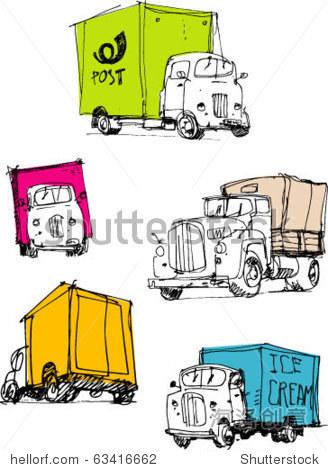 old-fashioned lorries. handmade sketch