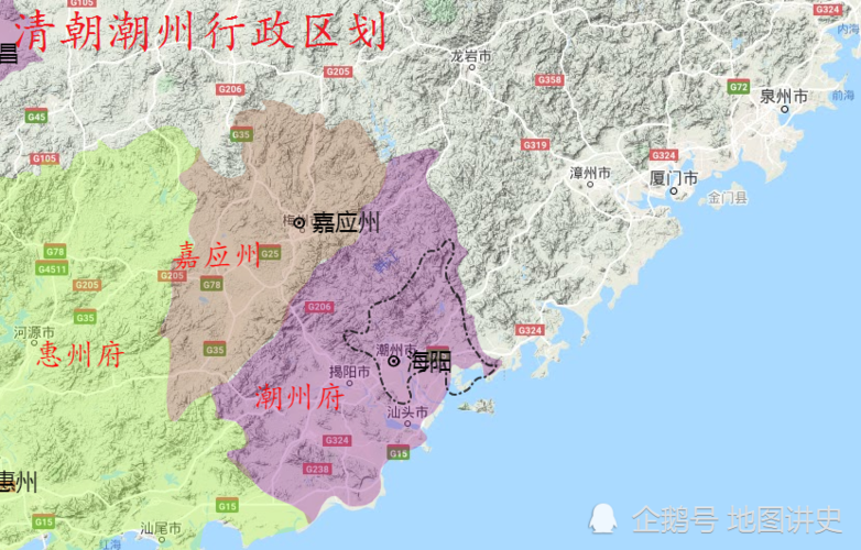 明朝潮州路改为潮州府,辖境相当今广东陆丰,五华,兴宁等地以东地区.