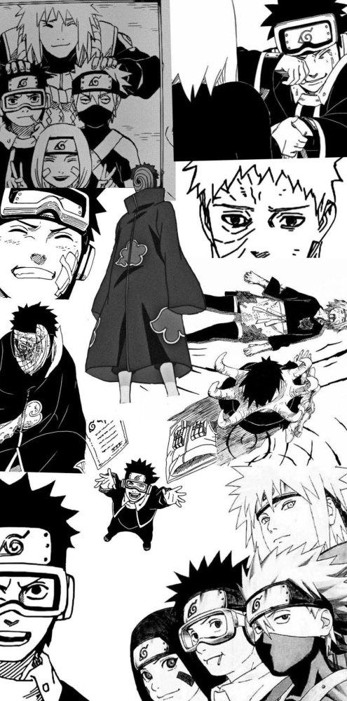 火影忍者壁纸卡卡西带土黑白手机壁纸这个世界我不在乎了