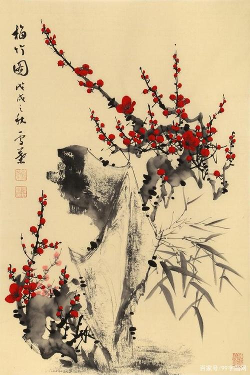 何华贤梅花图气韵生动,和月迎春,傲骨迎寒,作品来源:99字画网