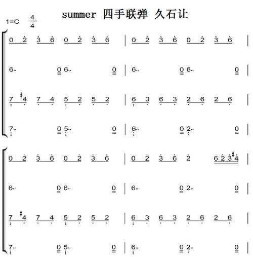 summer 四手联弹 久石让 原版 超好听 钢琴谱 钢琴双手简谱 钢琴简谱